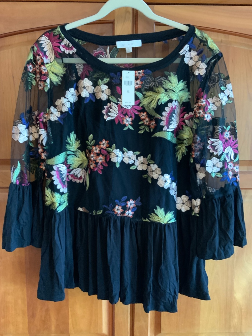 Anthropologie Top by eri + ali, NWT, XL, sheer netting with gorgeous embroidery.